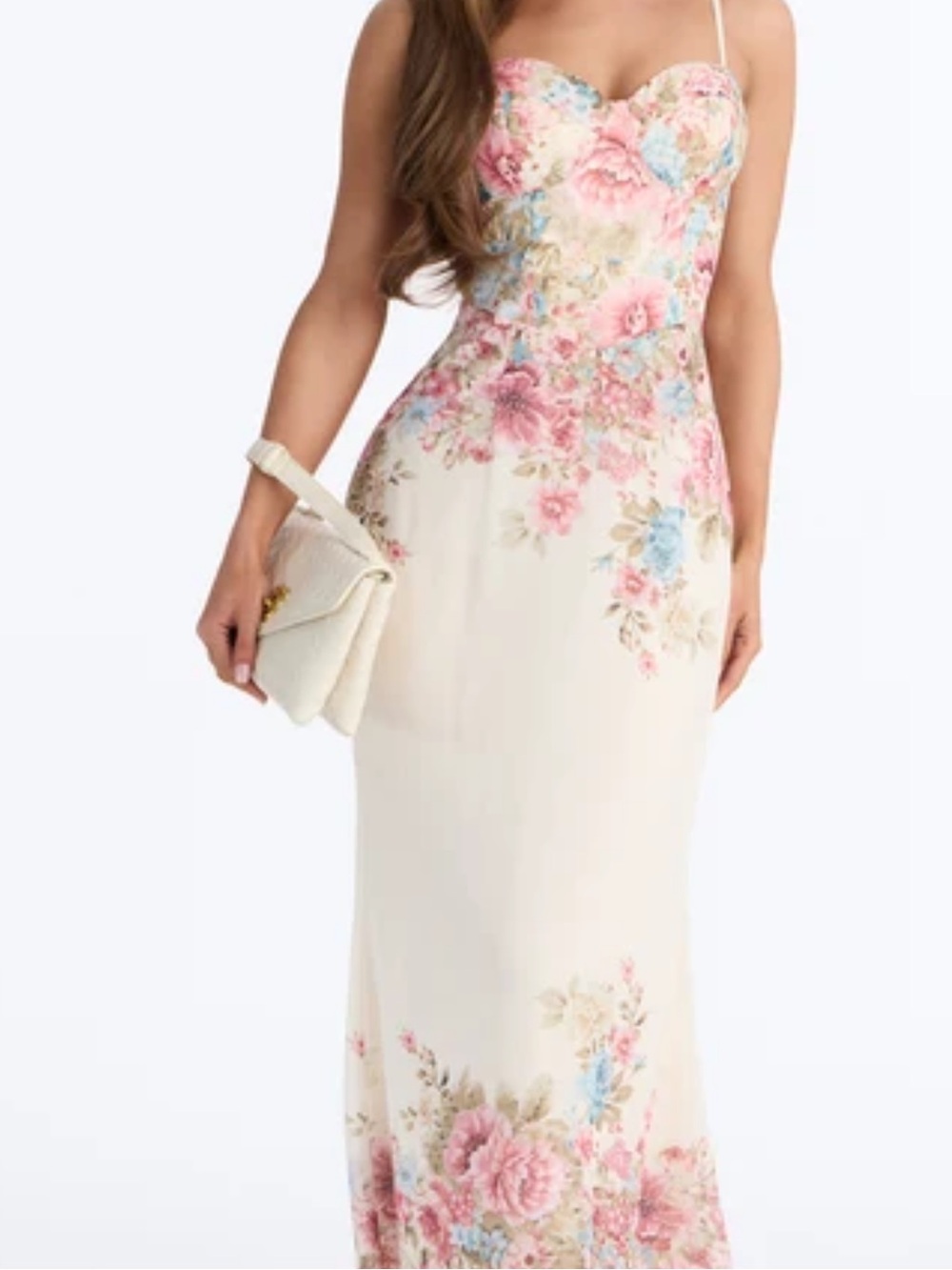 Fashion Nova Cream Maxi Dress with Pink Floral Print